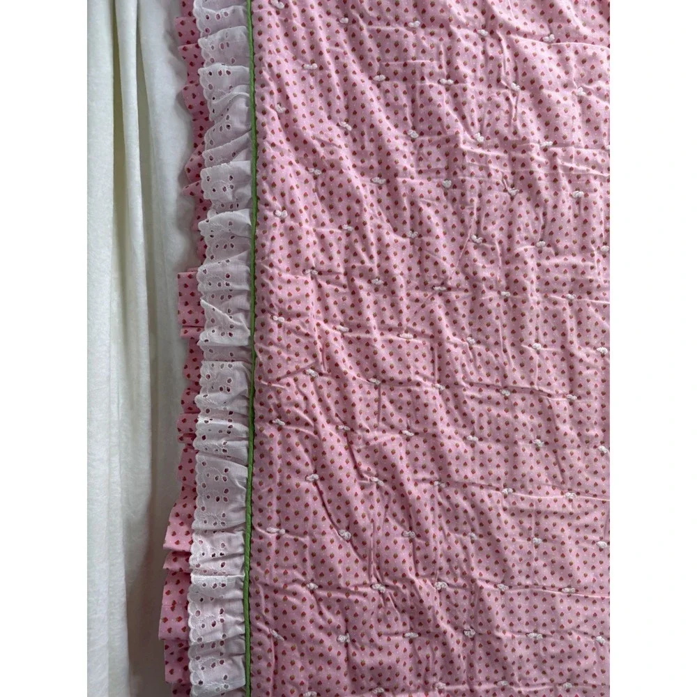 Vintage Strawberry Pink Red Ruffles Bed Spread 68 x 87